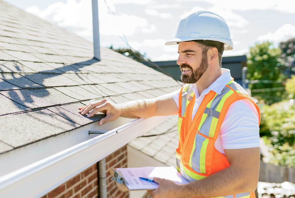 Guy inspecting roof